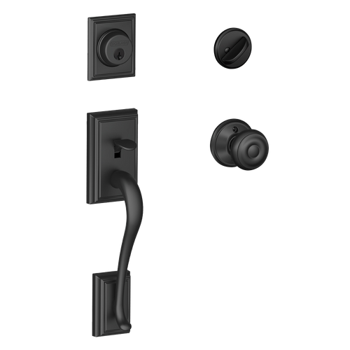 Schlage F60ADD622GEO Matte Black Addison Handle Set with Georgian Handle