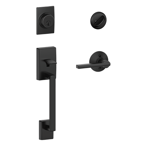 Schlage F60CEN622LAT Matte Black Century Handle Set with Latitude Handle