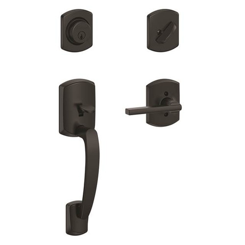 Schlage F60GRW622LATGRW Matte Black Greenwich Handle Set with Latitude Handle with Greenwich Rose