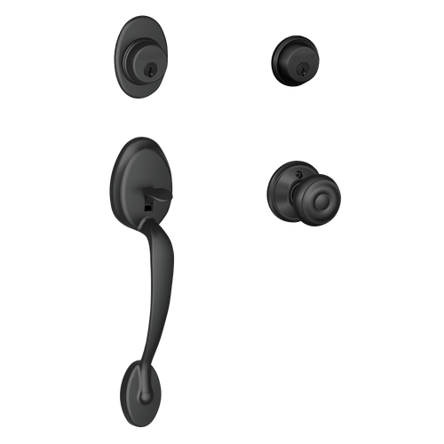 Schlage F62PLY622GEO Matte Black Plymouth Double Cylinder Handleset with Georgian Knob