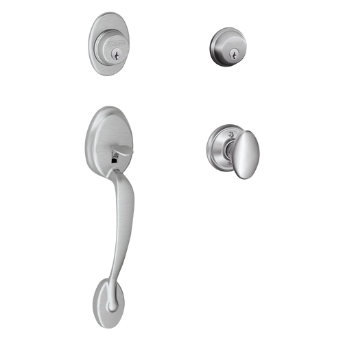 Schlage F62PLY626SIE Satin Chrome Plymouth Double Cylinder Handleset with Siena Knob