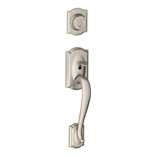 Schlage F60CAM619BWE Satin Nickel Camelot Handle set with Bowery Knob