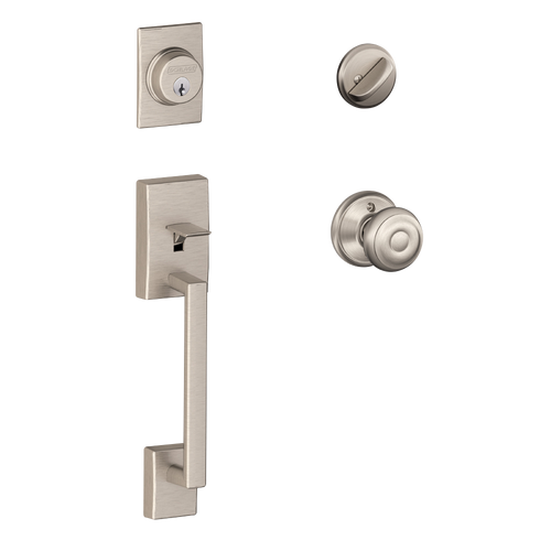 Schlage F60CEN619GEO Satin Nickel Century Handle Set with Georgian Handle