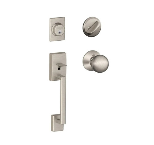 Schlage F60CEN619ORB Satin Nickel Century Handle Set with Orbit Handle