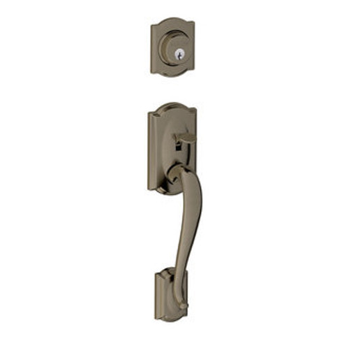 Schlage F93CAM620PLYCAM Antique Nickel Camelot Dummy Handleset with Plymouth Knob and Camelot Rose