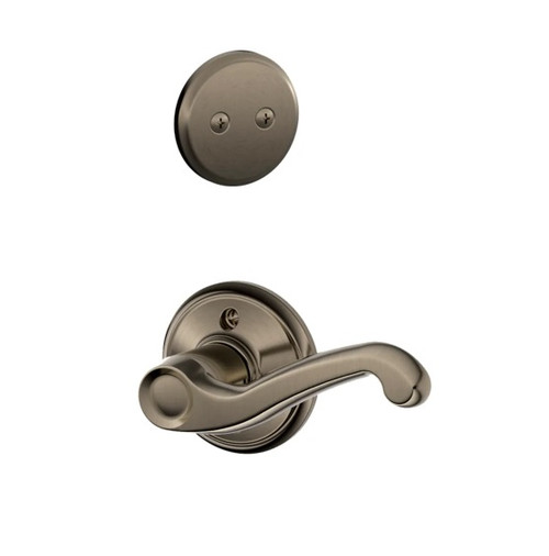 Schlage F94FLA620 Antique Pewter Dummy Handleset with Flair Lever and Regular Rose (Interior Side Only)