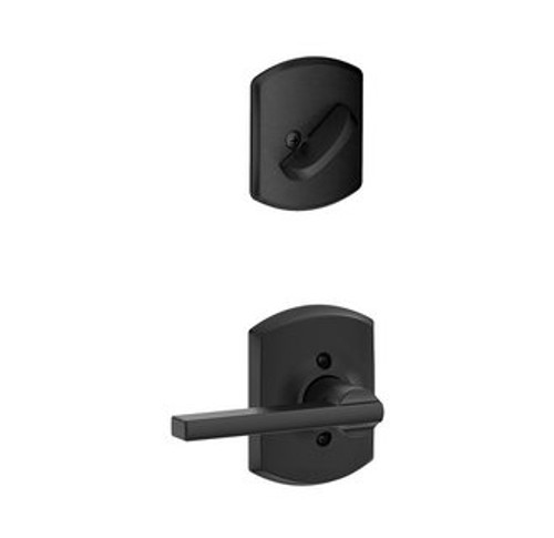 Schlage F94LAT622GRW Matte Black Dummy Handleset with Latitude Lever and Greenwich Rose (Interior Side Only)