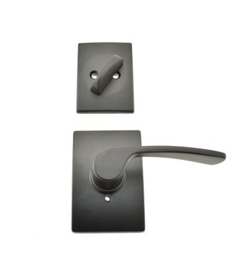 Schlage F94MER622CEN Matte Black Dummy Handleset with Merano Lever and Century Rose (Interior Side Only)