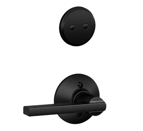 Schlage F94LAT622 Matte Black Dummy Handleset with Latitude Lever and Regular Rose (Interior Side Only)