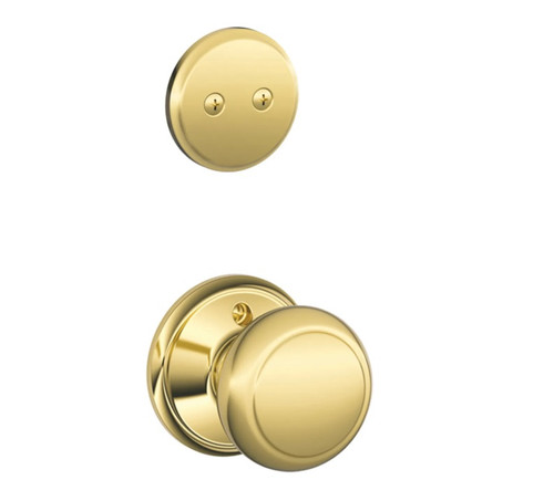 Schlage F94AND605 Polished Brass Dummy Handleset with Andover Knob and Regular Rose (Interior Side Only)