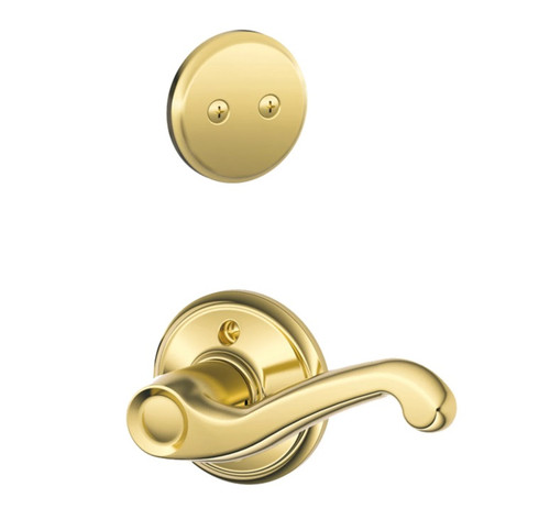 Schlage F94FLA605 Polished Brass Dummy Handleset with Flair Lever and Regular Rose (Interior Side Only)