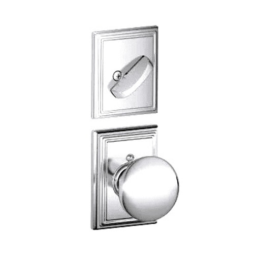 Schlage F94PLY625ADD Polished Chrome Dummy Handleset with Plymouth Knob and Addison Rose (Interior Side Only)