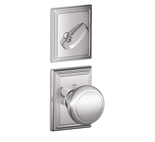 Schlage F94AND625ADD Polished Chrome Dummy Handleset with Andover Knob and Addison Rose (Interior Side Only)