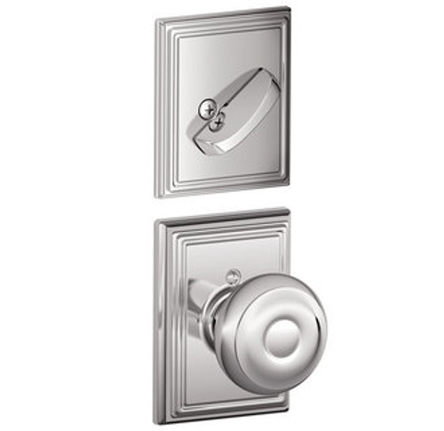 Schlage F94GEO625ADD Polished Chrome Dummy Handleset with Georgian Knob and Addison Rose (Interior Side Only)