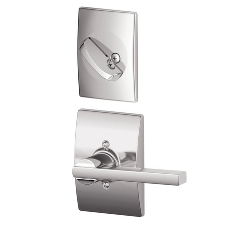 Schlage F94LAT625CEN Polished Chrome Dummy Handleset with Latitude Lever and Century Rose (Interior Side Only)