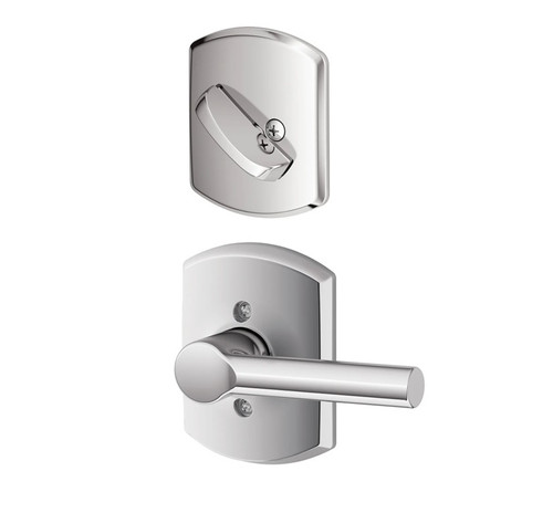 Schlage F94BRW625GRW Polished Chrome Dummy Handleset with Broadway Lever and Greenwich Rose (Interior Side Only)