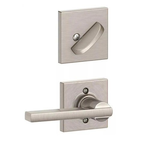Schlage F94LAT619COL Satin Nickel Dummy Handleset with Latitude Lever and Collins Rose (Interior Side Only)
