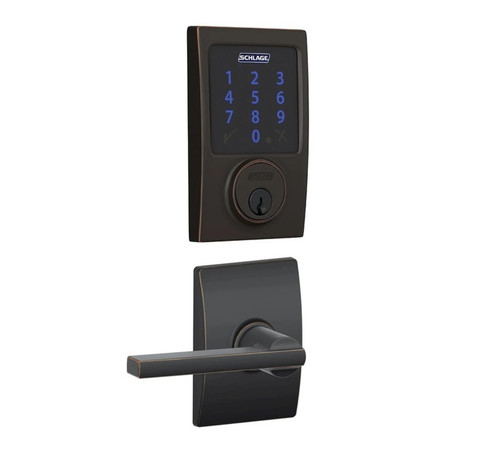 Schlage FBE468ZPCEN716LATCEN Aged Bronze Century Touch Pad Electronic Deadbolt with Z-Wave Technology and Latitude Lever with CEN Rose