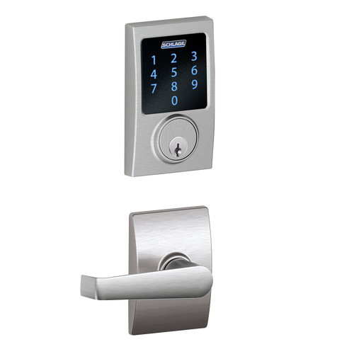 Schlage FBE469ZPCEN626ELACEN Satin Chrome Century Touch Pad Electronic Deadbolt with Z-Wave Technology and Elan Lever with CEN Rose