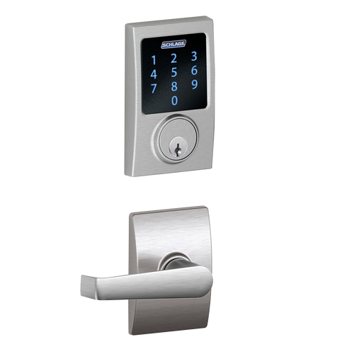 Schlage FBE468ZPCEN626ELACEN Satin Chrome Century Touch Pad Electronic Deadbolt with Z-Wave Technology and Elan Lever with CEN Rose