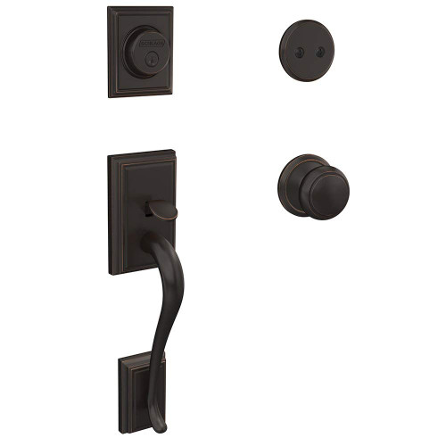 Schlage FC93-ADD-716-AND-ALD Addison Dummy Handleset with Andover Knob and Alden Rose Aged Bronze