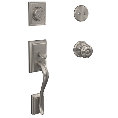 Schlage FC93ADD619GEOALD Addison Dummy Handleset with Georgian Knob and Alden Rose Satin Nickel