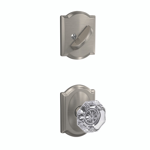 Schlage FC94ALX619CAM Alexandria Knob with Camelot Rose Satin Nickel Dummy Handleset (Interior Side Only)