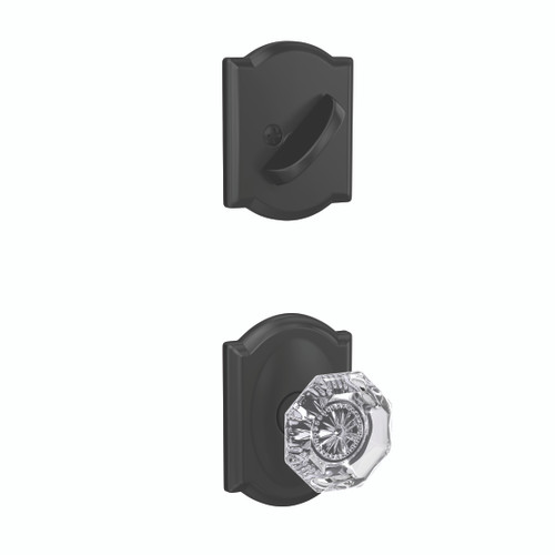 Schlage FC59ALX622CAM Alexandria Knob with Camelot Rose Matte Black Single Cylinder Handlesets (Interior Side Only)