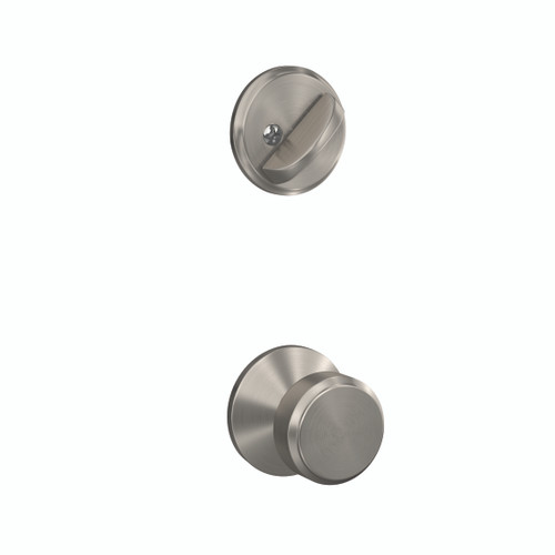 Schlage FC59BWE619KIN Bowery Knob with Kinsler Rose Satin Nickel Single Cylinder Handlesets (Interior Side Only)