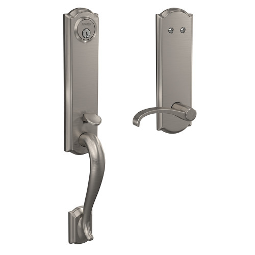 Schlage FCT93CAM619WITCAM Camelot Dummy Handleset with Whitney Lever and Camelot Rose Satin Nickel