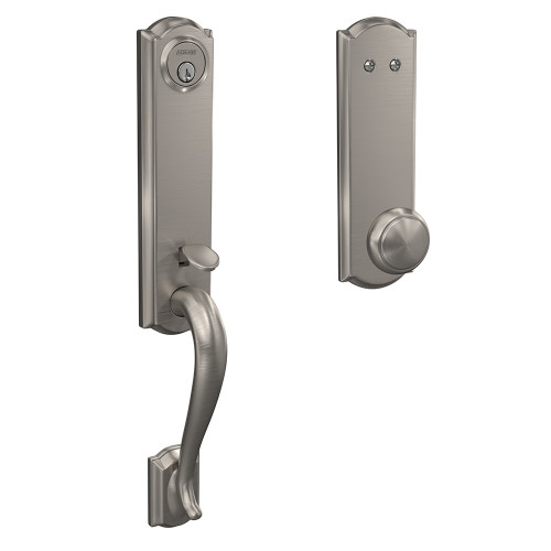 Schlage FCT93CAM619ANDCAM Camelot Dummy Handleset with Andover Knob and Camelot Rose Satin Nickel