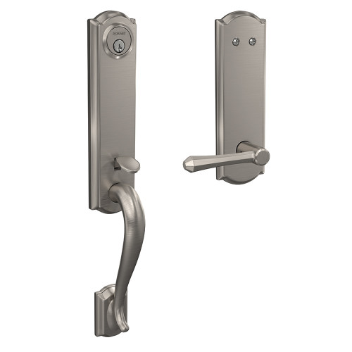 Schlage FCT93CAM619DMPCAM Camelot Dummy Handleset with Dempsey Lever and Camelot Rose Satin Nickel
