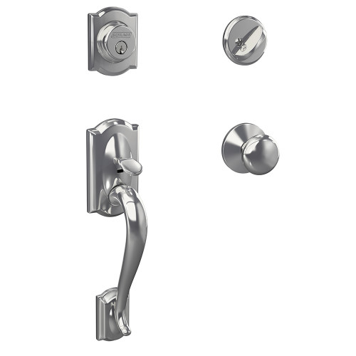 Schlage FC60CAM625PLYKIN Camelot Single Cylinder Handleset with Plymouth Knob and Kinsler Rose Polished Chrome