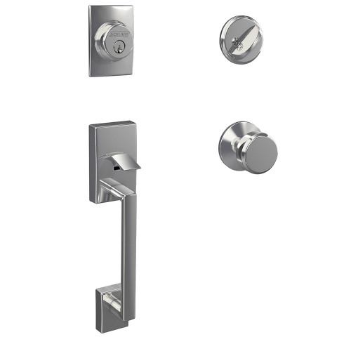 Schlage FC60CEN625BWEKIN Century Single Cylinder Handleset with Bowery Knob and Kinsler Rose Polished Chrome