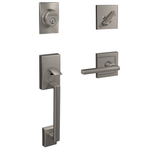 Schlage FC60CEN619LATULD Century Single Cylinder Handleset with Latitude Lever and Upland Rose Satin Nickel