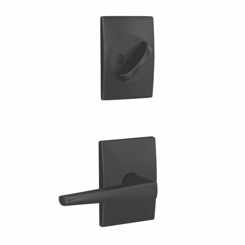 Schlage FC94ELR622CEN Eller Lever with Century Rose Matte Black Dummy Handleset (Interior Side Only)