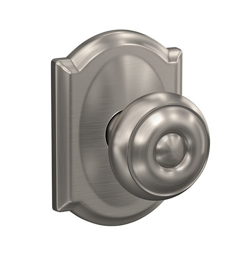 Schlage FC21GEO619CAM Georgian Knob with Camelot Rose Passage and Privacy Lock Satin Nickel Finish