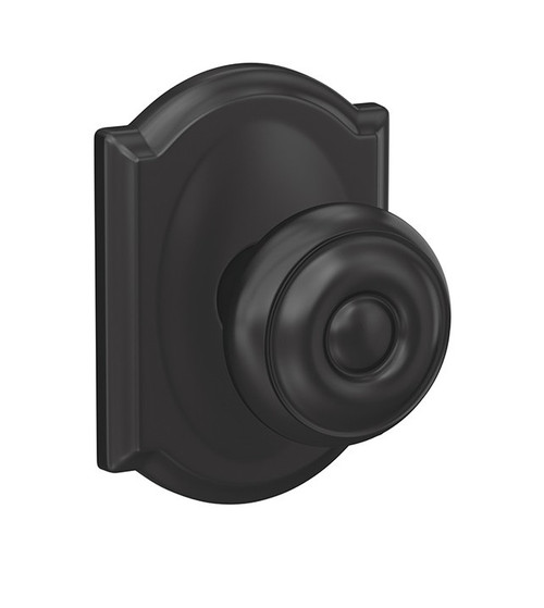 Schlage FC21GEO622CAM Georgian Knob with Camelot Rose Passage and Privacy Lock Matte Black Finish