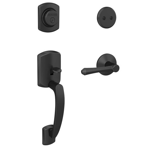 Schlage FC93GRW622DMPKIN Greenwich Dummy Handleset with Dempsey Lever and Kinsler Rose Matte Black