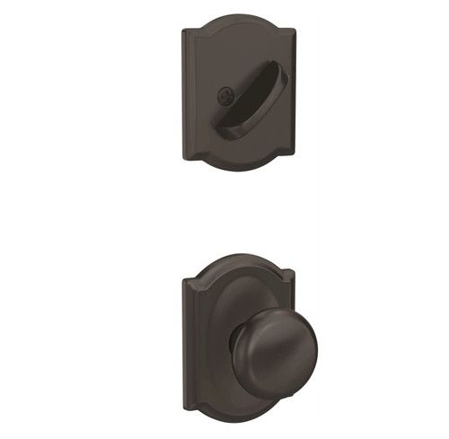 Schlage FC94PLY622CAM Plymouth Knob with Camelot Rose Matte Black Dummy Handleset (Interior Side Only)