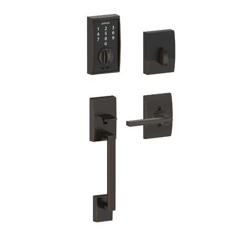 Schlage FE375CEN716LATCEN Aged Bronze Century Keyless Touch Pad Electronic Handleset with Latitude Lever and Century Rose