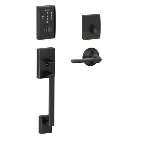 Schlage FE375CEN716LAT Aged Bronze Century Keyless Touch Pad Electronic Handleset with Latitude Lever