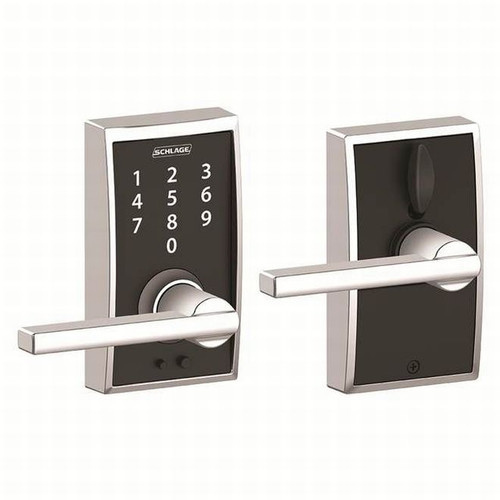 Schlage FE695CEN625LAT Bright Chrome Century Keyless Touch Pad Electronic Leverset with Latitude Lever