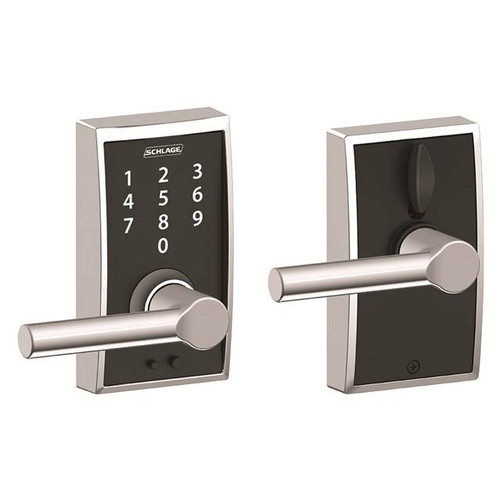 Schlage FE695CEN625BRW Bright Chrome Century Keyless Touch Pad Electronic Leverset with Broadway Lever