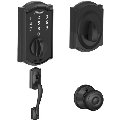 Schlage FE375CAM622GEO Matte Black Camelot Keyless Touch Pad Electronic Handleset with Georgian Knob