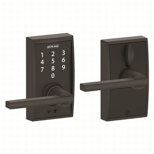 Schlage FE695CEN622LAT Matte Black Century Keyless Touch Pad Electronic Leverset with Latitude Lever