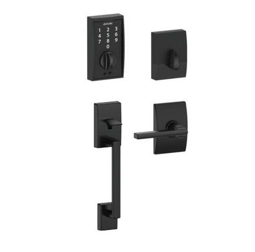 Schlage FE375CEN622LATCEN Matte Black Century Keyless Touch Pad Electronic Handleset with Latitude Lever and Century Rose