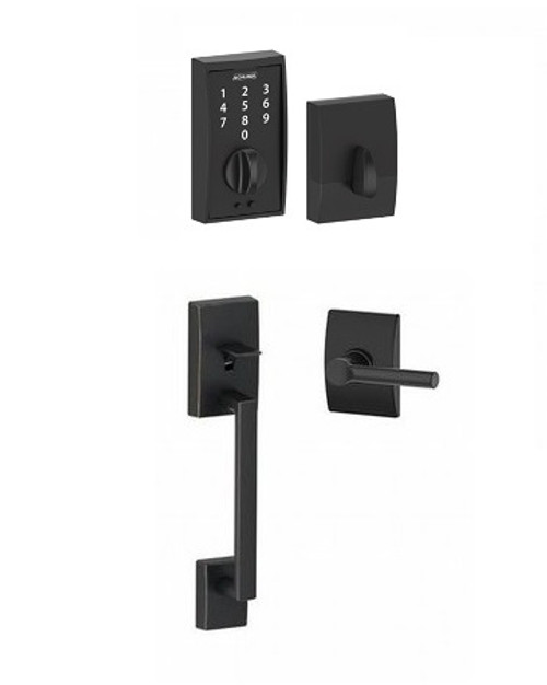 Schlage FE375CEN622BRWCEN Matte Black Century Keyless Touch Pad Electronic Handleset with Broadway Lever and Century Rose