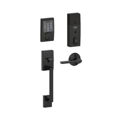 Schlage FE469ZPCEN622LAT Matte Black Century Touch Pad Electronic Deadbolt with Z-Wave Technology and Century Handleset with Latitude Lever