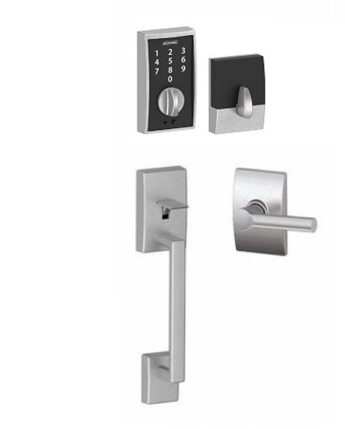 Schlage FE375CEN626BRWCEN Satin Chrome Century Keyless Touch Pad Electronic Handleset with Broadway Lever and Century Rose